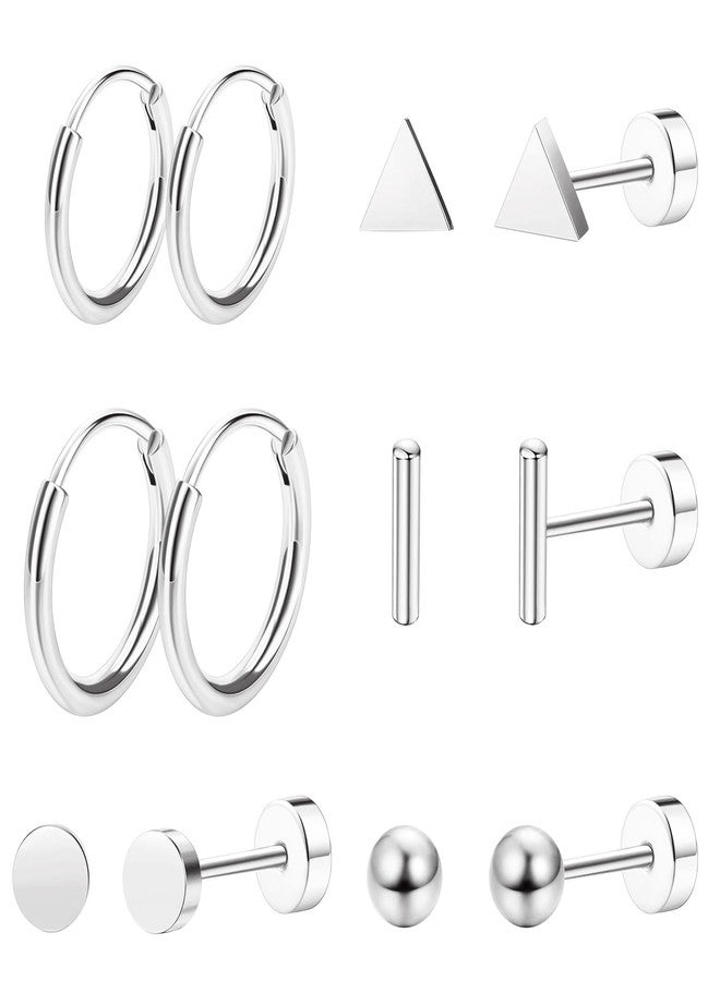 Staligue Titanium Earrings Set - 6 Pairs, Hypoallergenic, Silver - Image 1